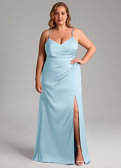 Azazie Azuree Robes de demoiselle d'honneur Robe Trapèze en Satin extensible Plissée Bleu Ciel image11