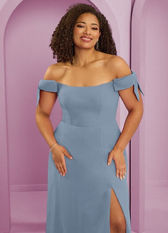 Barbie ♥ Azazie Vestidos de damas de honor Vestido de Azul Polvoriento de Gasa de Corte en A Convertible con Vestidos sin tirantes image11