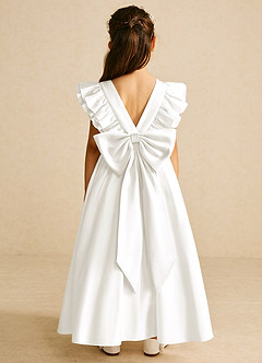 Azazie Piglette Flower Girl Dresses Ivory A-Line Bow Matte Satin Dress image1