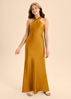 Azazie Doretta Junior Vestido de Caramelo de Satén Elástico de Corte En A con Plisado image4