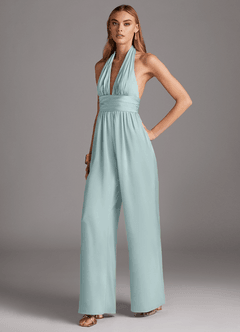 Azazie Oli Bridesmaid Dresses Mist Pleated Stretch Satin Jumpsuit image4