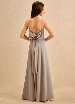 Azazie Chamomile Girls Formal Flower Girl Dresses Taupe A-Line Pleated Stretch Satin Dress image1