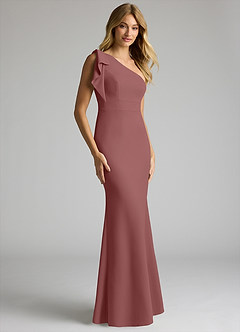 Azazie Rinna Bridesmaid Dresses Desert Rose Mermaid One Shoulder Stretch Crepe Dress image1