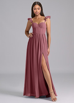 Azazie Denisse Brautjungfernkleider A-Linie Gestreift Chiffon Kleid Wüstenrose image5