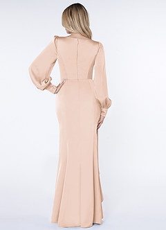 Azazie Raye Bridesmaid Dresses Blushing Pink Mermaid Long Sleeve Stretch Satin Dress image2