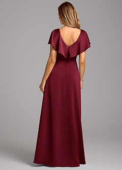 Azazie Lainey Bridesmaid Dresses Burgundy A-Line with Pockets Stretch Satin Dress image2