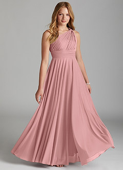 Azazie Charlize Junior Dusty Rose A-Line Mesh Dress image3