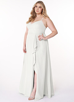 Azazie Naeem Abiti da Damigella Abito A-Line in Chiffon con Scollo a V e Volant Bianco image10