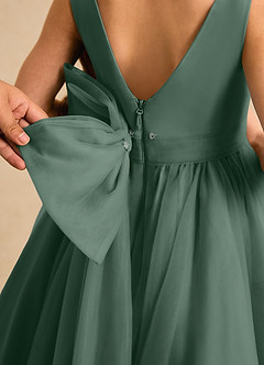 Azazie Seraphina Flower Girl Dresses Eucalyptus A-Line Pleated Tulle Dress image6