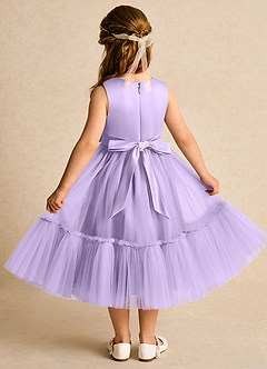 Azazie Miracle Robe Demoiselle D'honneur Fillette Robe Trapèze en Mat Satiné Arc Lilas image2