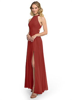Azazie Clarice Bridesmaid Dresses Terracotta A-Line Halter Chiffon Dress image9