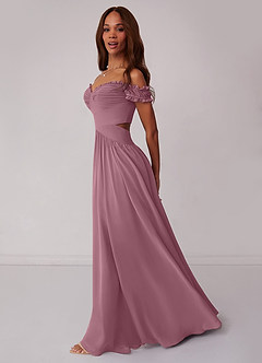 Barbie ♥ Azazie Bridesmaid Dresses Vintage Mauve A-Line Off the Shoulder Chiffon Convertible Dress image3