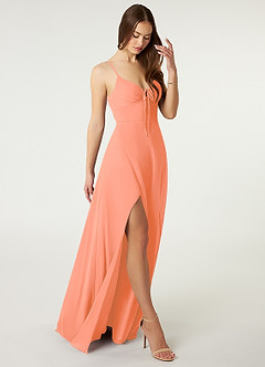 Azazie Minie Robes de demoiselle d'honneur Robe Trapèze en Mousseline de soie Arc Coucher De Soleil image1