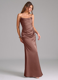 Azazie Lucille Jurken voor bruidsmeisjes Converteerbaar Jurk van Stretch Satijn met Zeemeermin Strapless Espresso image5