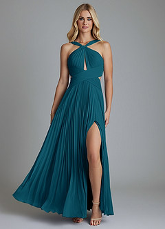 Azazie Hosanna Abiti da Damigella Abito A-Line in Chiffon Plissettato Blu Inchiostro image6