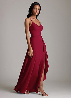 Azazie Naeem Bridesmaid Dresses Burgundy A-Line V-Neck Ruffle Chiffon Dress image4