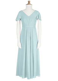 Azazie Peony Junior Robe Trapèze en Mousseline de soie Plissée Brume image6