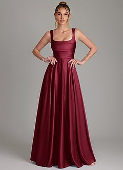 Azazie Azaria Bridesmaid Dresses Burgundy A-Line Corset Stretch Satin Dress image1