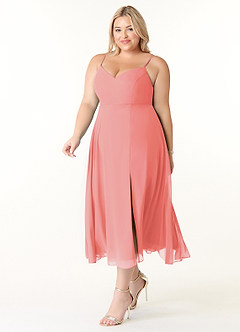 Azazie Clarissa Bridesmaid Dresses Coral A-Line V-Neck Chiffon Dress image9