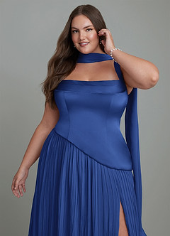 Azazie Stephanie Bridesmaid Dresses Royal Blue A-Line Pleated Stretch Satin Dress image13
