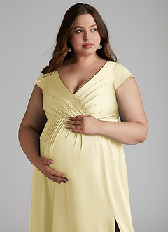 Azazie Allessia Maternity Bridesmaid Dresses A-Line Pleated Stretch Satin Floor-Length Dress image13