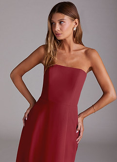 Azazie Wren Bridesmaid Dresses Pomegranate A-Line Side Slit Chiffon Convertible Dress image5