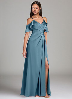 Azazie Dakota Bridesmaid Dresses Bermuda A-Line Off the Shoulder Stretch Satin Dress image1