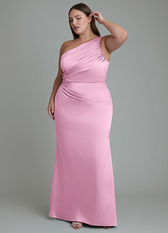 Azazie Akilah Bridesmaid Dresses Candy Pink Mermaid One Shoulder Stretch Satin Dress image17
