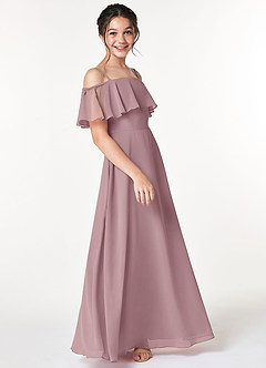 Azazie Maggie Junior Dusty Rose A-Line Off the Shoulder Chiffon Dress image4