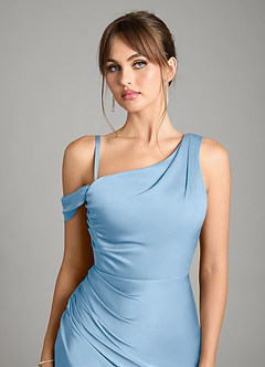 Azazie Madelyn Bridesmaid Dresses Powder Blue Mermaid One Shoulder Stretch Satin Convertible Dress image3