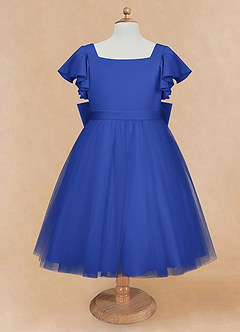 Azazie Kaeya Blumenmädchenkleider A-Linie Schleifen Tüll Kleid Königsblau image5