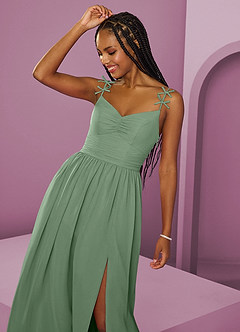 Barbie ♥ Azazie Jurken voor bruidsmeisjes Jurk van Chiffon met A-Lijn Geplooid Matcha image11