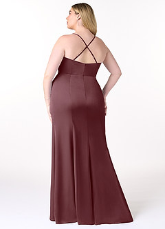 Azazie Marzia Brudtärnklänningar Klänning av Tubklänning i Stretch Satin Veckad halsringning Sangria image8