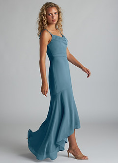 Azazie Summer Bridesmaid Dresses Bermuda Mermaid Scoop Cowl Chiffon Dress image3