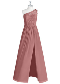 Azazie Demi Bridesmaid Dresses Desert Rose A-Line One Shoulder Chiffon Dress image7