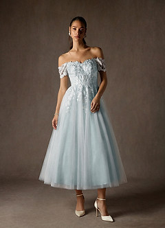 Azazie Rowe Hochzeitskleider A-Linie Schulterfrei Spitze Kleid Wolkig Blau image1