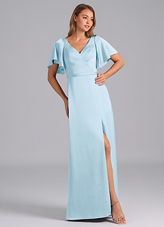 Azazie Ambrosia Robes de demoiselle d'honneur Robe Trapèze en Satin extensible Plissée Bleu Ciel image4