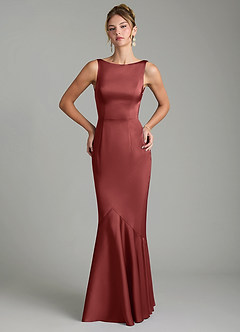 Azazie Tamera Bridesmaid Dresses Terracotta Mermaid Pleated Stretch Satin Dress image3
