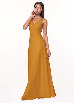 Azazie Nala Bridesmaid Dresses Butterscotch A-Line Pleated Chiffon Dress image3