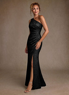 Azazie Joylin Mother of the Bride Dresses Black Trumpet One Shoulder Floral Burnout Dress image3