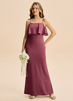 Azazie Galene Junior Havfrue Stræk satin Gulv-længde Junior brudepige Kjole image3