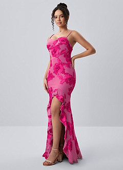 Ivelisse Fuchsia Floral Trim High Slit Maxi Dress image4