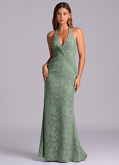 Azazie Valerie 신부 들러리 드레스 인어 주름진 플로럴 번아웃 바닥 길이 드레스 image1