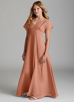 Azazie Kimber Junior MAI TAI A-Line Pleated Chiffon Dress image5