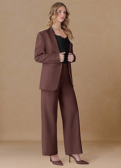 front Amelia Espresso Refined Weave Performance Oversized Blazer