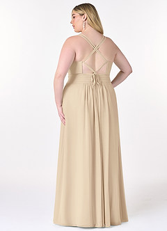 Azazie Farren Bridesmaid Dresses Champagne A-Line Pleated Chiffon Convertible Dress image11