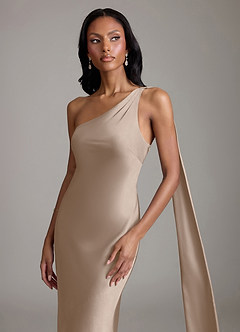 Azazie Juniper Brudtärnklänningar Klänning av Sjöjungfru i Stretch Satin One-shoulder Taupe image3