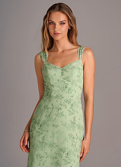 Azazie Denice Abiti da Damigella Abito Tubino in Chiffon a Pieghe Green Fern Floral image2