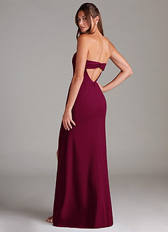 Azazie Leonis Vestidos de damas de honor Vestido de Borgoña de Crepé elástico de Corte Recto Convertible con Sin tirantes image3