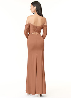 Azazie Hallie Bridesmaid Dresses Bronzer Sheath Off-The-Shoulder Long Sleeve Stretch Satin Convertible Dress image4